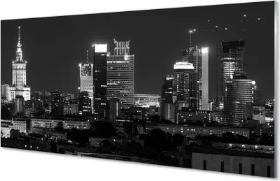 Produktbild von Glasbilder 140x70 Wandkunst Nachtpanorama von Warschau Wolkenkratzer