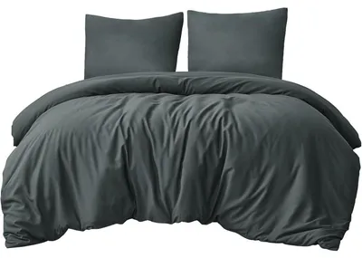 Productafbeelding van Bettenset, 220x240 cm, 3-delig, antraciet, microvezel, met rits en kussensloop 80x80 cm