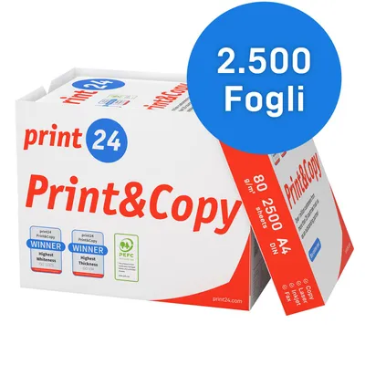 Immagine prodotto di print24 Carta per stampanti Carta per copie 2500 fogli 5 x 500 A4 80g Premium Bianco  PEFC