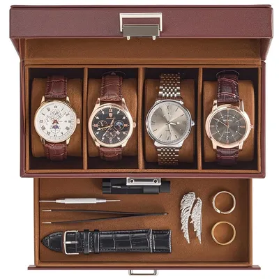 Image de Boîte à montres - 4 compartiments - Espresso - 11 x 22,2 x 11 cm