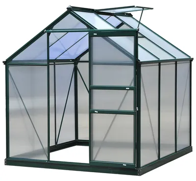 Image de Serre de jardin polycarbonate 190 x 192 x 201 cm ršŠsistant aux UV 30+ fondation renforcšŠ gouttiššre vert foncšŠ