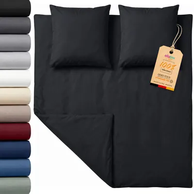 Produktbild von EllaTex Premium Mikrofaser Bettwäsche 200x200 + 2x 80x80 cm – 3 teiliges Bettwäsche Set, Farbe: Schwarz