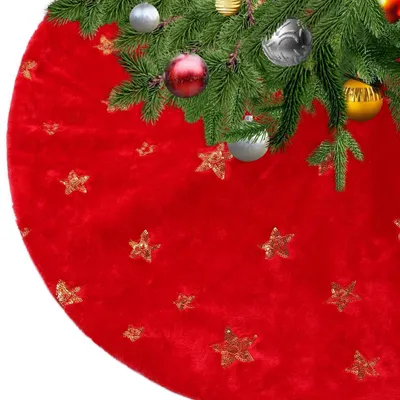 Immagine prodotto di Copertura rotonda per albero di Natale, in velluto rosso con stelle, diametro 90 cm