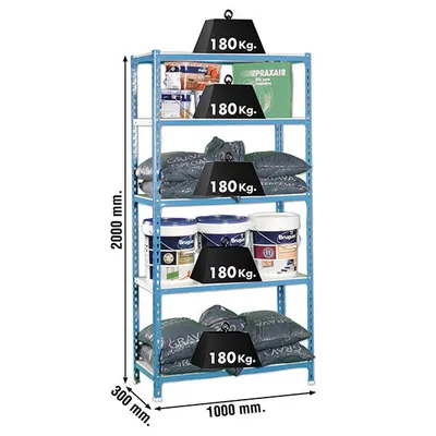 Produktbild von Simonrack Simonclick Plus 5/300, 5 Regale, Stahl, Metall, Blau, Weiß, 180 kg, 9 min
