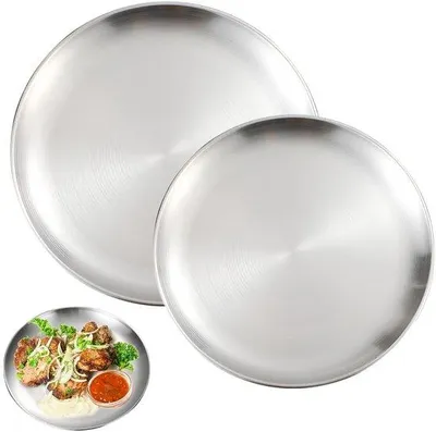 Immagine prodotto di Ibenzoa® Confezione da 2 piatti in acciaio inossidabile con sottopiatti – stoviglie da campeggio, diametro 20 e 23 cm, argento