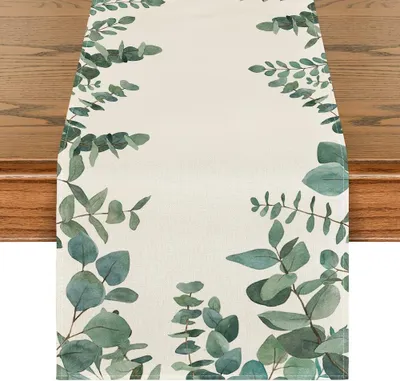 Produktbild von Mode Eukalyptus Sommer Tischläufer, Frühling Küche Esstisch Dekoration für drinnen und draußen Urlaub Party Wohnzimmer Dekor 33 x 183 cm