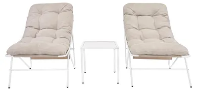 Immagine prodotto di Set da giardino in stile bistro, color crema, composto da 3 elementi: 2 sedie, cuscini imbottiti e un tavolo