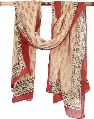 Produktbild von Leichter Pareo Schal, Sarong, Handbedrucktes Baumwolltuch - rot Kombination 12, Uni, Baumwolle, 160*100 cm, Sarongs & Tücher