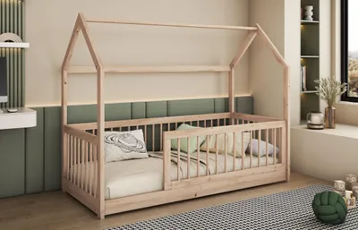 Obrázek produktu pro Domečková postel se zábranou 80x180 ALIRA - borovice