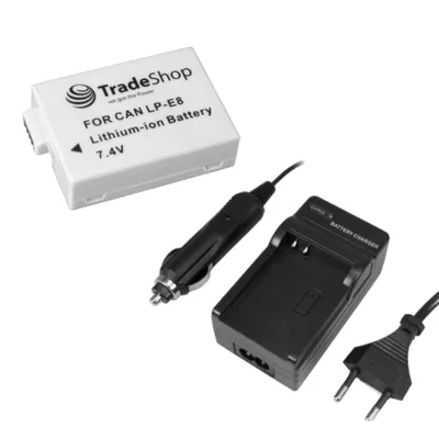 Produktbild von Trade-Shop 2in1 Set: Akku 1300mAh + Ladegerät kompatibel mit Canon EOS 700D (Kiss X7i, Rebel T5i), EOS 600D (Kiss X5 / Rebel T3i), EOS 650D (Kiss X6i / Rebel T4i)