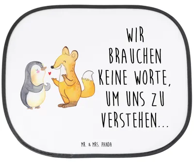 Produktbild von Mr. & Mrs. Panda Sonnenschutz Auto Fuchs & Pinguin gehörlos - Weiß - Geschenk, Hitzeschutz, Gebärdensprache, autofenster, Fürs, Sonnenblende