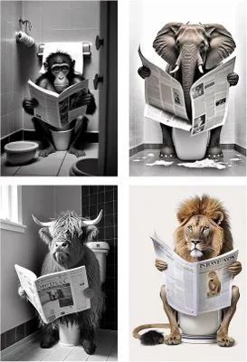 Productafbeelding van Famanu wanddecoraties, dierenprint, zwart-wit (21x30 cm) - Wanddecoratie voor badkamer en toilet