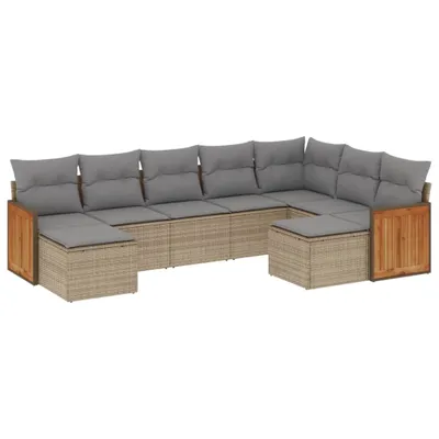 Produktbild von Modulares Gartenmöbel-Set 9-teilig, Ecksofa mit Stauraum, Poly Rattan Beige, Kissen Hellgrau abnehmbar & waschbar, UV-beständig