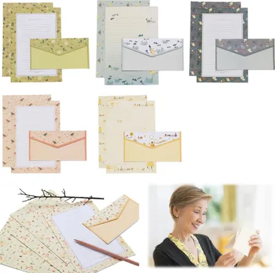 Produktbild von 25 Briefpapier-Sets mit Umschlägen, exquisit gestaltet, Naturpapier, doppelseitig florales Natur-Damen-Briefset für Erwachsene