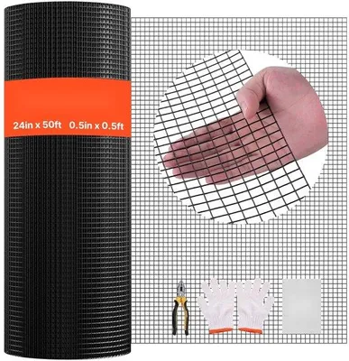 Zdjęcie produktu dla Ogrodzenie ogrodowe z siatki drucianej – spawana siatka druciana – wysokość 61 cm x długość 15,2 m – oczka 12,7 x 12,7 mm – grubość drutu 1,06 mm – ocynkowane i pokryte powłoką PVC – dla królików i kurczaków