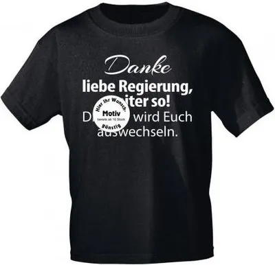 Produktbild von T-Shirt mit Print - Danke Liebe Regierung !...auswechseln - 10823 schwarz Gr. S-3XL Größe - S