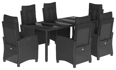 Produktbild von vidaXL 7-tlg. Garten-Essgruppe mit Kissen Schwarz Poly Rattan