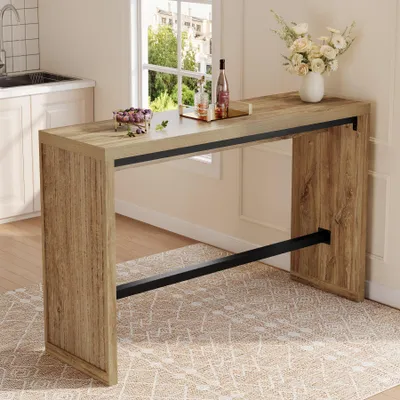 Produktbild von Tribesigns Bartisch, 140 cm Stehtisch mit Metallfußstütze, rechteckiger Stehtisch für Hausbar, Küche, Esszimmer, Bistro, Wohnzimmer
