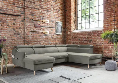 Produktbild von MIUFORM Sweet Harmony - Ecksofa mit Bettfunktion und Bettkasten U-FORM RECHTS - 321x208cm - Velours Grau - Sofa Schlafsofa Couch
