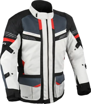 Produktbild von DIFI Explore Aerotex wasserdichte Motorrad Textiljacke, hellgrau/schwarz/rot, L