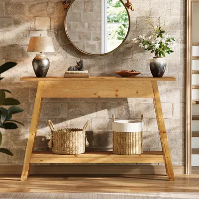 Zdjęcie produktu dla Stolik konsolowy 110 cm, stolik pod sofę, stolik w przedpokoju z 2 szufladami, wąski stolik do przedpokoju
