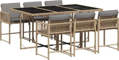 Produktbild von vidaXL 7-tlg. Garten-Essgruppe mit Kissen Beigemischung Poly Rattan