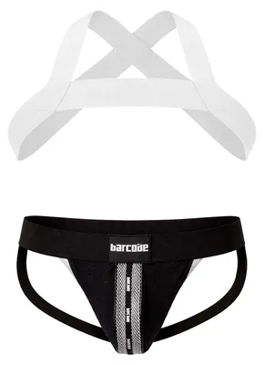 Produktbild von Barcode Berlin - Herren Jockstrap Unterwäsche - Vorteilspack 1x Mesh Jock Tel Black-White + 1x Matt Harness White - Größe XL