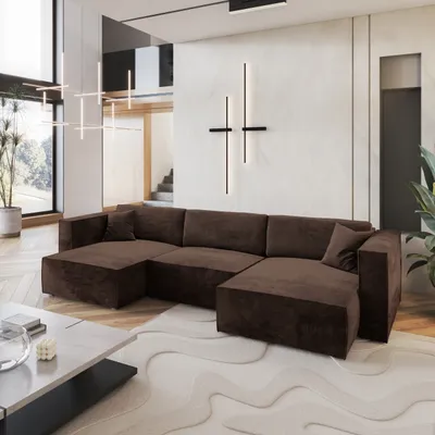 Produktbild von Masseno Ecksofa SARMO M mit Schlaffunktion U-Form, Sofa mit Bettkasten, Wohnzimmersofa, Couch, Soffa, Bettsofa, Couchgarnitur- Braun, MONOLITH 29