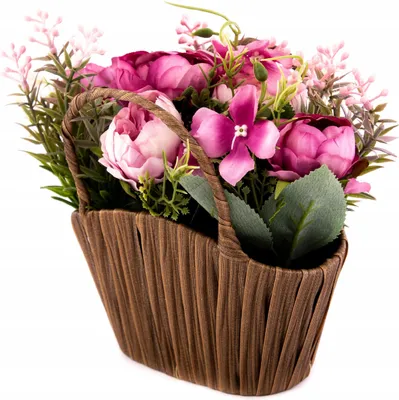 Produktbild von Künstlicher Blumenstrauß im Korb 18cm - Farbenfrohe Deko - Realistische Kunstpflanze - Bunt
