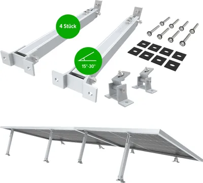 Obrázek produktu pro NuaSol držák pro balkonové elektrárny sada 2 kusů | držák solárních panelů pro fotovoltaické systémy 4 kusy | úhel sklonu 15-30° | nastavitelná délka 390-693 mm | stříbrná