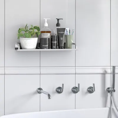 Produktbild von Duschregal aus Edelstahl - 50 x 11 cm - Wandmontage mit Ablaufrinnen - Zum Bohren - Für Shampoo, Duschgel, Seife