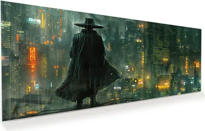 Produktbild von Glasbild 150x60cm in XXL für Wohnzimmer, Schlafzimmer Motiv Regenmantel Stadt