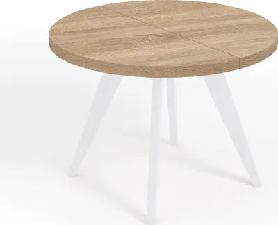 Image de Table ronde à rallonges pour la salle à manger, LORA, style loft, scandinave, diamètre : 110 / 210 cm, Couleur : Chêne Sonoma / Blanc