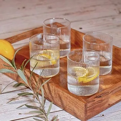 Produktbild von Set aus 4 geribbelten Wasserbechern - 280 ml - Wassergläser - Geschirrspülmaschinengeschirr