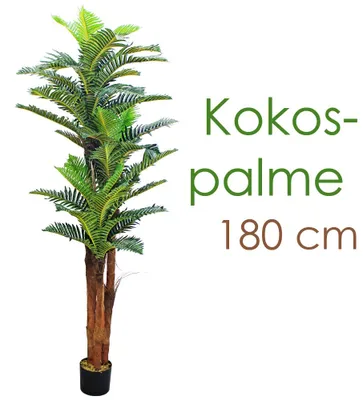 Produktbild von künstliche Pflanze, als Deko Wohnzimmer, Kunstpflanzen groß, Plastik wie echt, Decovego, Auswahl Palme Pflanze:Palme Modell 16 (Kokospalme 180 cm)