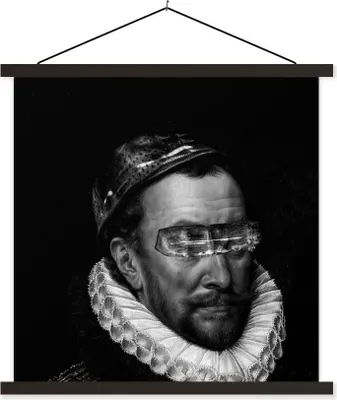 Produktbild von MuchoWow® Textilposter Porträt von Wilhelm I. - Adriaen Thomasz - Schwarz und Weiß 120x120 cm mit schwarzem Rahmen - Aufhängungsset