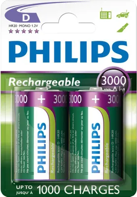 Obrázek produktu pro Philips Rechargeables Baterie R20B2A300/10, Dobíjecí baterie, D, Nikl-metal hydridová (NiMH), 1,2 V, 3000 mAh, Cd (kadmium), Hg (rtuť)