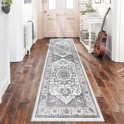 Imagen del producto de Uniqoos® Alfombra bohemia – 60 x 180 cm, gris, poliéster, lavable, con base antideslizante de TPR, ideal para pasillos, recibidores, dormitorios y salones