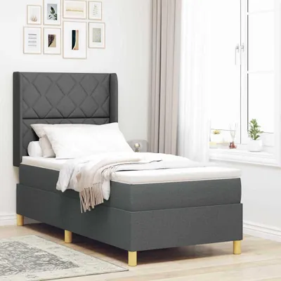 Image de Lit à lattes avec sommier intégré, éclairage LED, couleur gris, dimensions 90 x 200 cm, revêtement en tissu