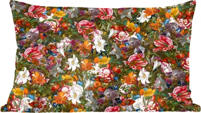 Produktbild von MuchoWow® Zierkissen Sofakissen Wohnzimmer Dekokissen 60x40 cm Blumen - Schmetterling - Design - Kunst - Abstrakt - Malerei - Alte Meister - Kopfkissen - Polster mit Foto