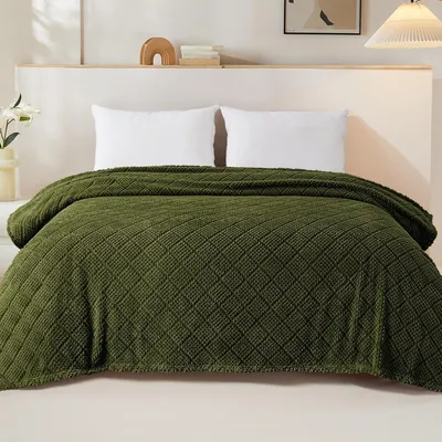 Produktbild von Kuscheldecke, Leichte Fleecedecke Sofadecke, Weiche, Warme und Flauschige Waffeldecken für Jede Jahreszeit,, Olivgrün