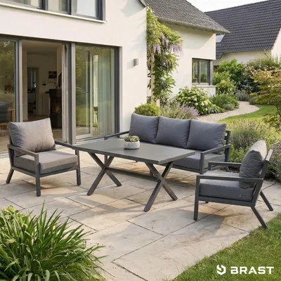 Produktbild von BRAST Gartenlounge-Set Aluminium Adria | viele Varianten & Module | bis zu 5 Personen | Sofa Sessel Tisch | korrosionsfrei wetterfest | Loungemöbel Essgruppe Gartenmöbel | Loungesofa 3-Sitzer Set 2