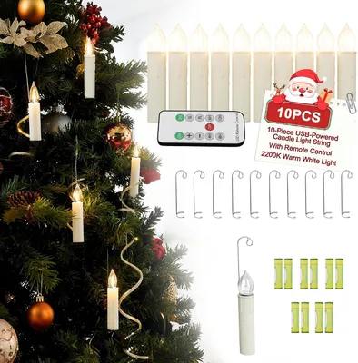 Obrázok produktu pre Sada 10 bezdrôtových LED vianočných sviečok LARS360, vznášajúce sa vianočné ozdoby s diaľkovým ovládaním a časovačom, teplá biela farba (2200 K), 4 časové nastavenia, 4 režimy svietenia, vrátane batérií