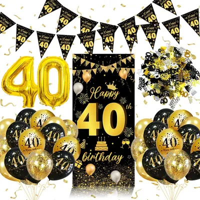 Produktbild von 40 Luftballons und Dekorationen in Schwarz und Gold zum 40. Geburtstag