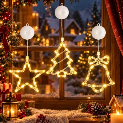 3er-Set LED-Sterne, Weihnachtsdeko, 10 LEDs, warmweiß, Timer