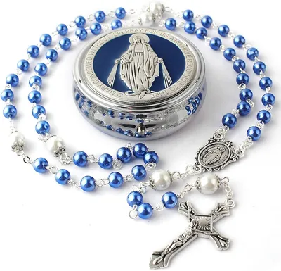 Imagen del producto de Cuentas de vidrio Rosenkranz de 6 mm, cuentas del Padrenuestro de 8 mm, color azul, para ocasiones religiosas