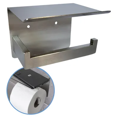 Produktbild von Sanics WC-Rollenhalter Silber - Toilettenpapierhalter ohne Bohren - Toilettenpapierhalter mit Ablage - Selbstklebend - Edelstahl