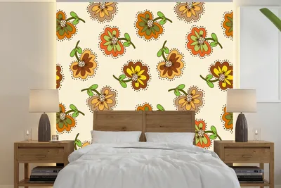 Produktbild von MuchoWow® Fototapete für Wohnzimmer oder Schlafzimmer Wandtapete Vinyl Motivtapete Design - Blumen - Retro - Vintage - 240x240 cm - Schlafzimmer-Tapete