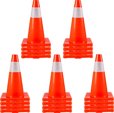 Image de VEVOR Lot de 20 cônes de signalisation de 18 pouces, Cônes de stationnement routiers de sécurité avec base en PVC, Cônes de signalisation avec cols réfléchissants, Cônes de construction dangereux pour le stationnement à domicile