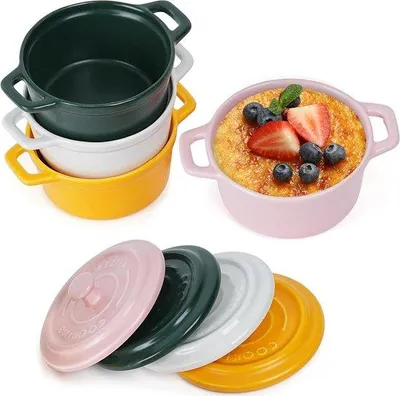 Produktbild von Keramikschalen mit Deckel, 4-teilig, rund, stapelbar, 270ml